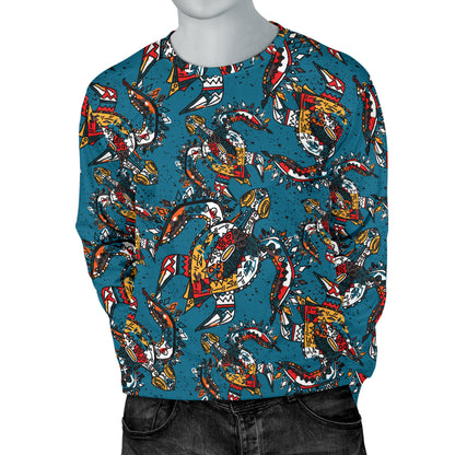 Sea Turtle Tribal Colorful Hand Drawn Men Long Sleeve Sweatshirt