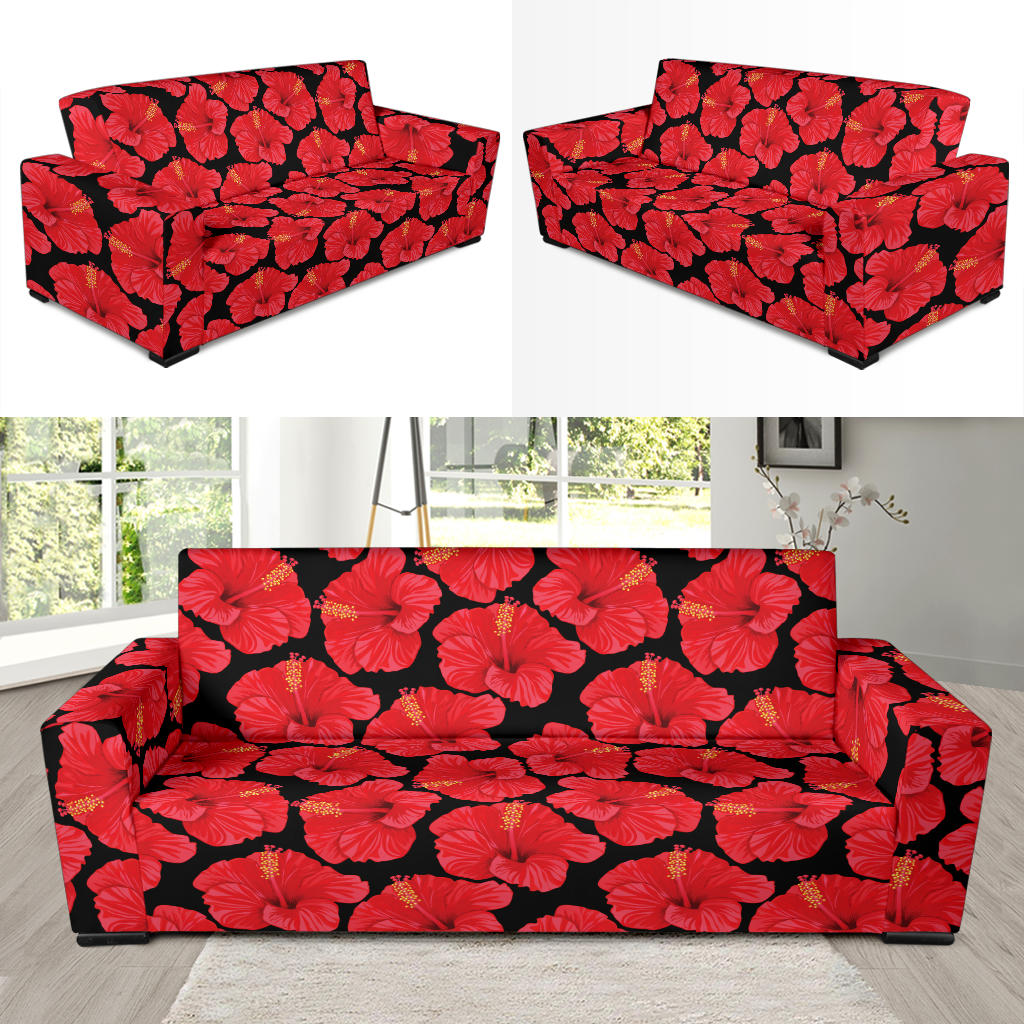 Hibiscus Red Pattern Print Design LKS306 Sofa Slipcover