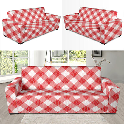 Gingham Red Pattern Print Design 01 Sofa Slipcover