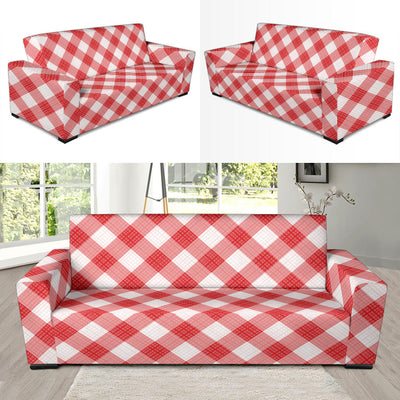 Gingham Red Pattern Print Design 01 Sofa Slipcover