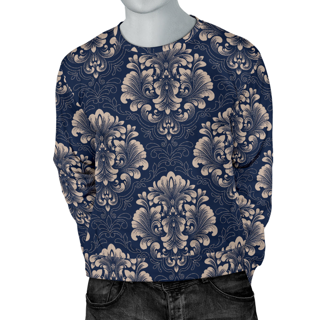 Damask Blue Luxury Print Pattern Men Long Sleeve Sweatshirt