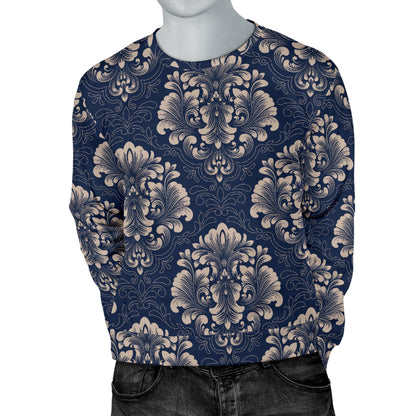 Damask Blue Luxury Print Pattern Men Long Sleeve Sweatshirt