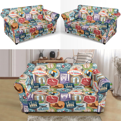 Travel Stamp Print Design LKS301 Loveseat Couch Slipcover