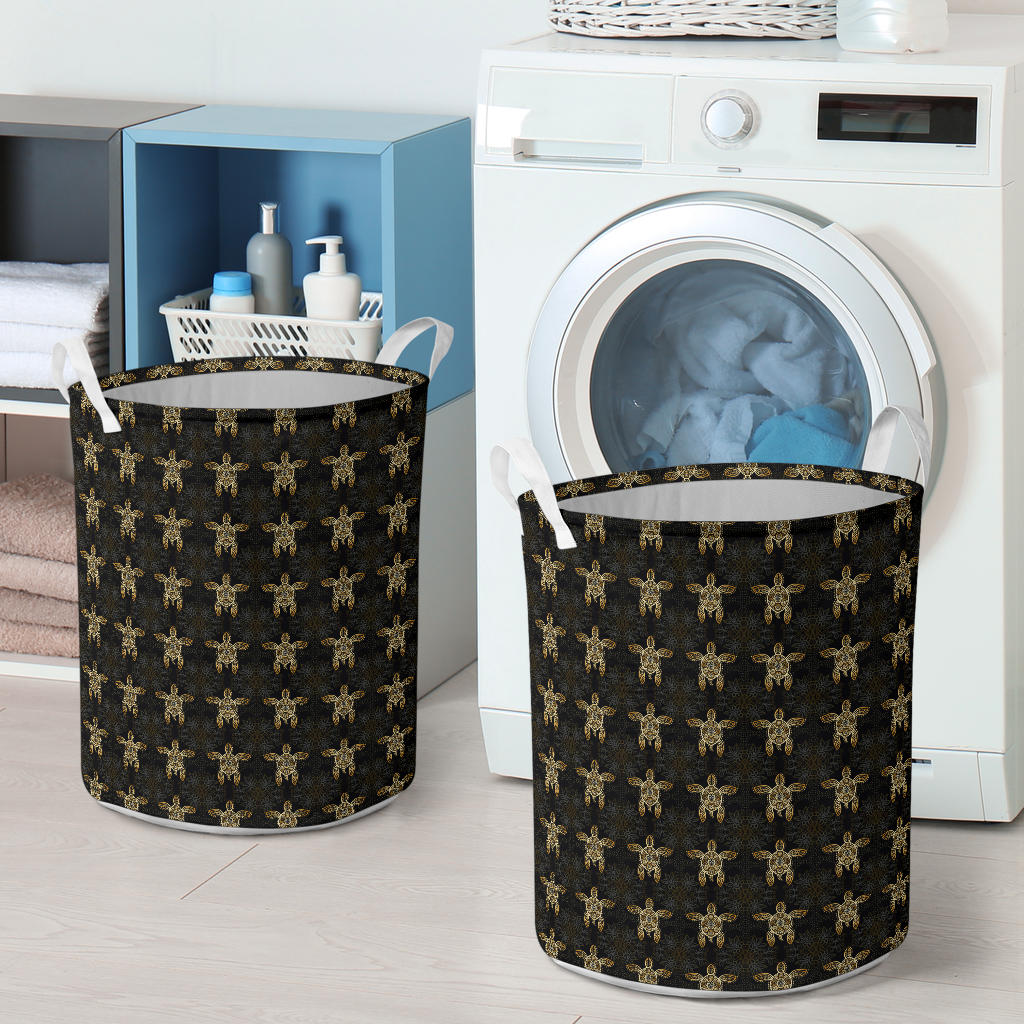 Gold Tribal Turtle Polynesian Design Laundry Basket