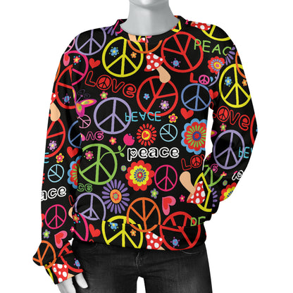 Peace Sign Colorful Design Print Women Long Sleeve Sweatshirt
