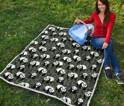 Panda Bear Bamboo Themed Print Quilt Bedspread