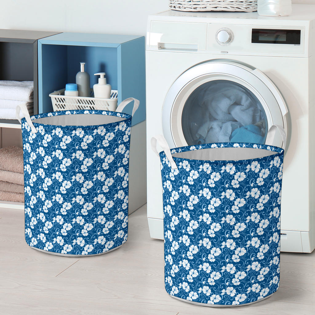 Hibiscus Blue Flower Hawaiian Print Laundry Basket