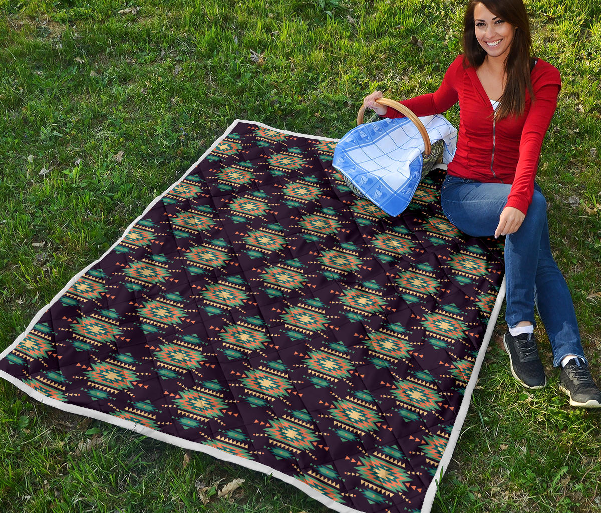 Navajo Geometric Style Print Pattern Quilt Bedspread