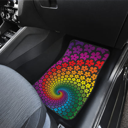 Flower Power Rainbow Spiral Print Car Floor Mats Front Back