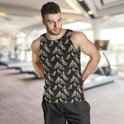 Owl Branch Themed Design Print Men Tank Top