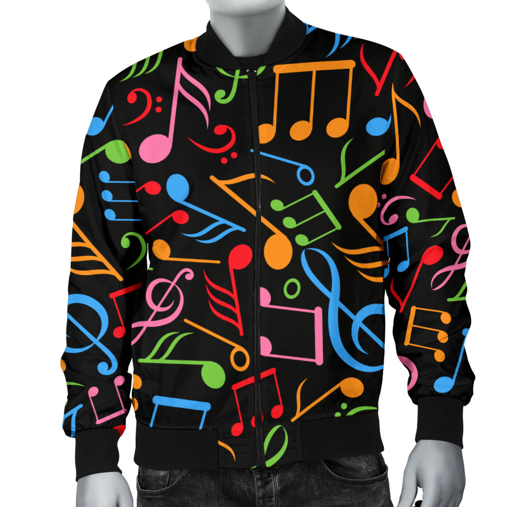 Music Note Colorful Themed Print Men Bomber Jacket