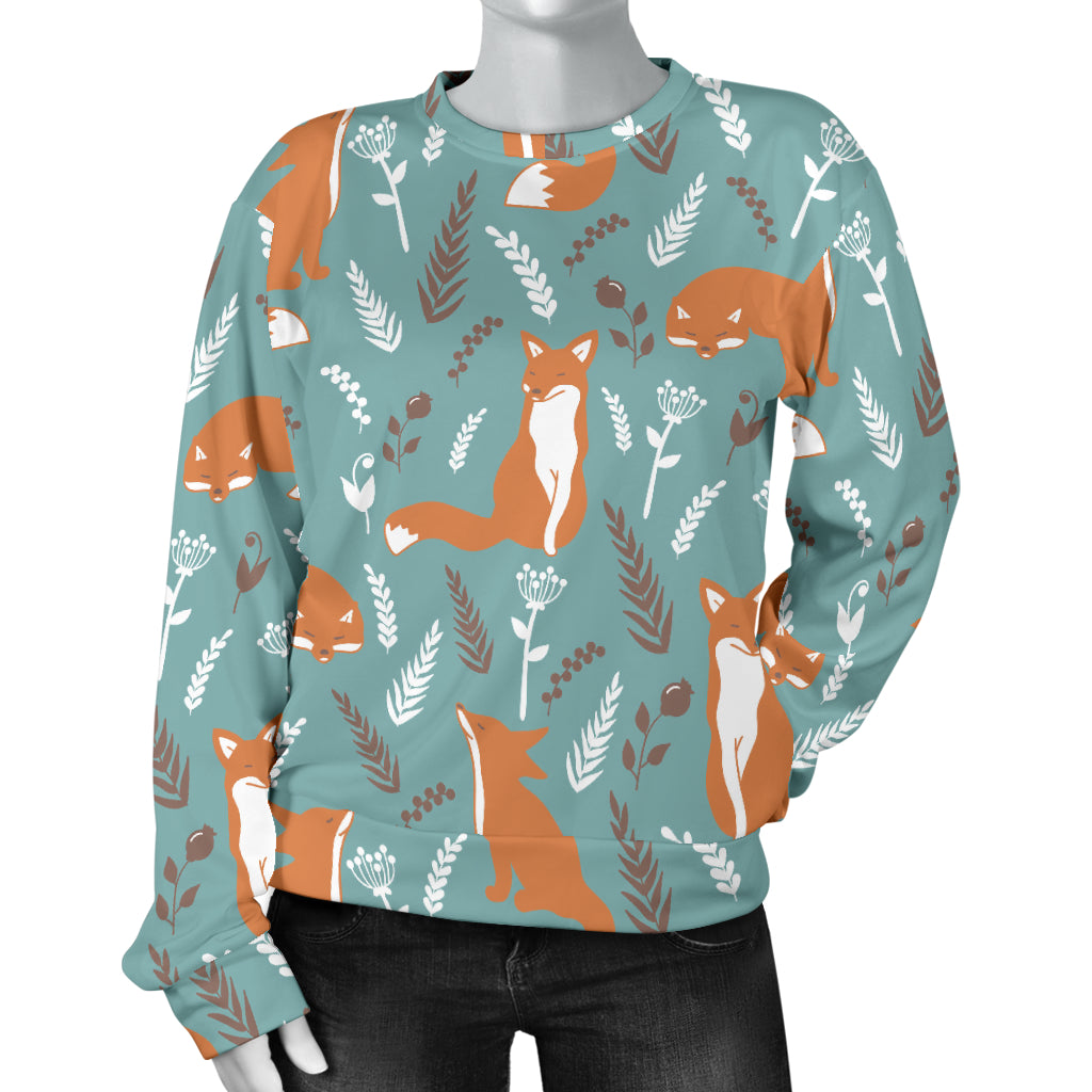 Fox Forest Print Pattern Women Long Sleeve Sweatshirt