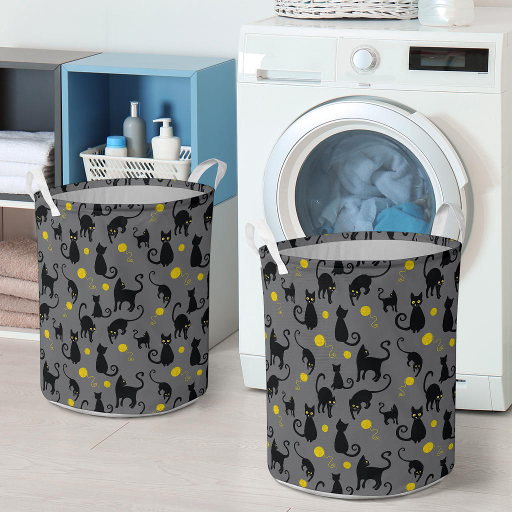 Black Cat Yellow Yarn Print Pattern Laundry Basket