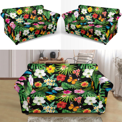 Hibiscus With Butterfly Print Design LKS305 Loveseat Couch Slipcover