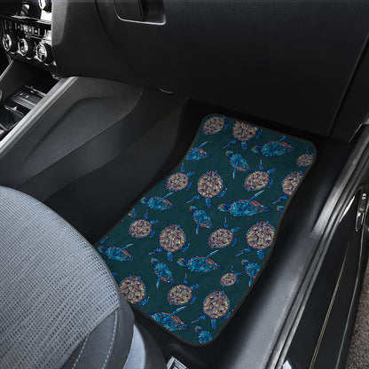 Sea Turtle Hand Drawn Blue Print Car Floor Mats Front Back