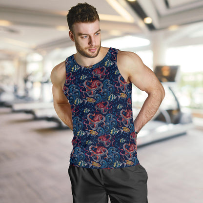 Octopus Deep Sea Print Themed Men Tank Top