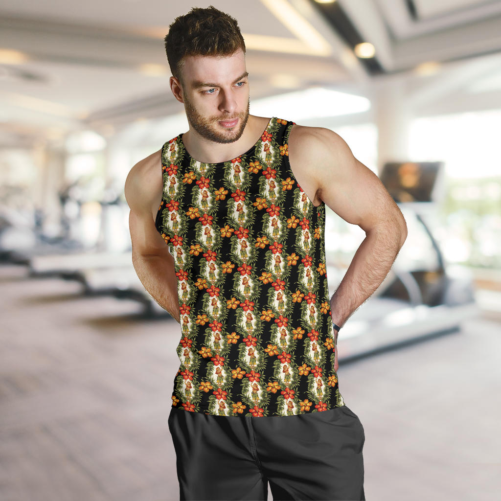 Hawaiian Flower Hula Hibiscus Print Men Tank Top