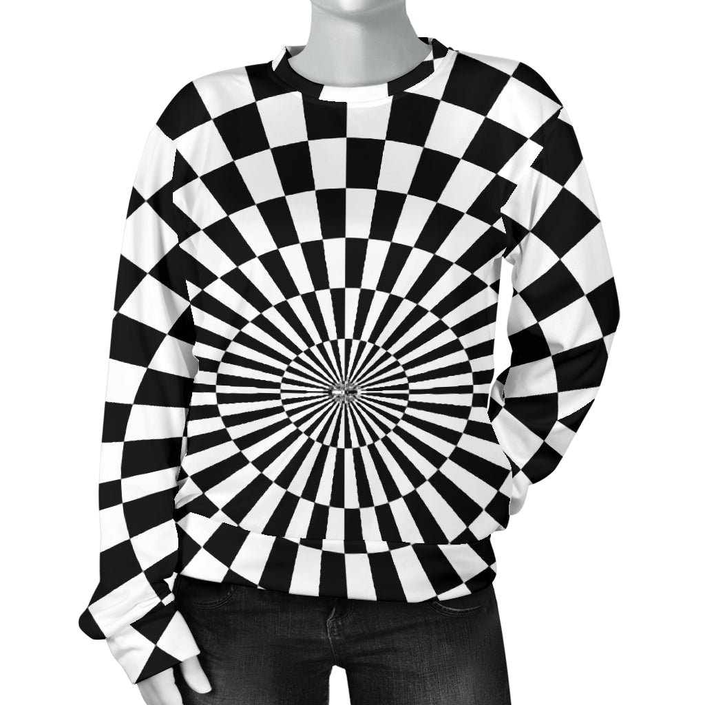 Checkered Flag Optical illusion Women Long Sleeve Sweatshirt
