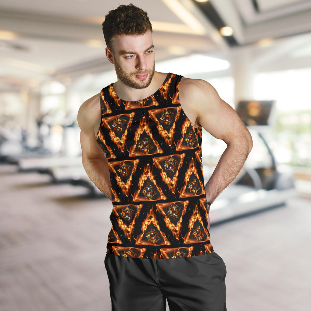 Eye of Horus in Flame Print Men Tank Top