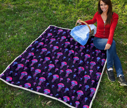 Jellyfish Neon Print Quilt Bedspread