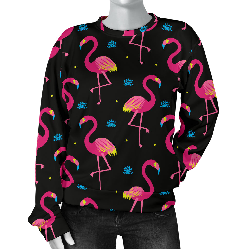 Flamingo Pink Neon Print Pattern Women Long Sleeve Sweatshirt