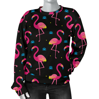 Flamingo Pink Neon Print Pattern Women Long Sleeve Sweatshirt