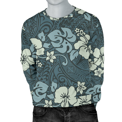 Flower Hawaiian Hibiscus Style Print Pattern Men Long Sleeve Sweatshirt