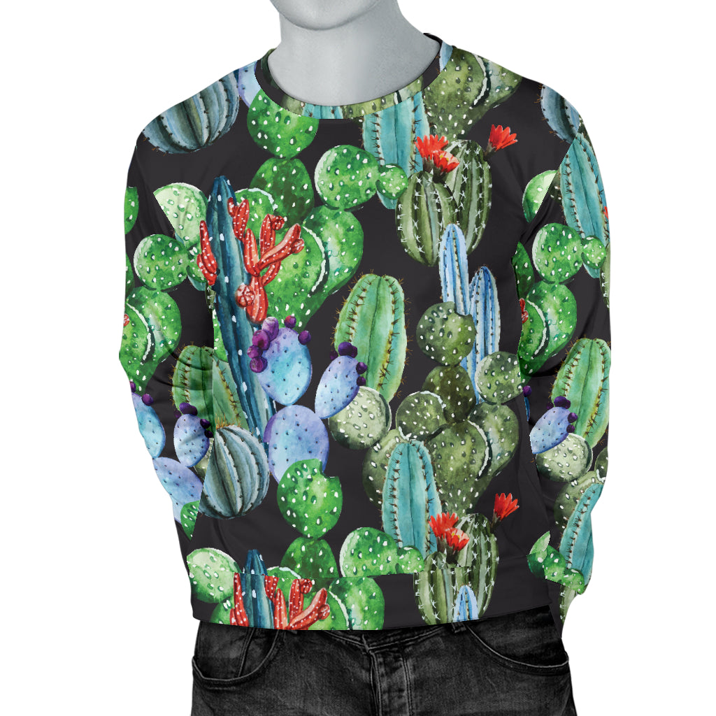 Cactus Watercolor Style Print Men Long Sleeve Sweatshirt