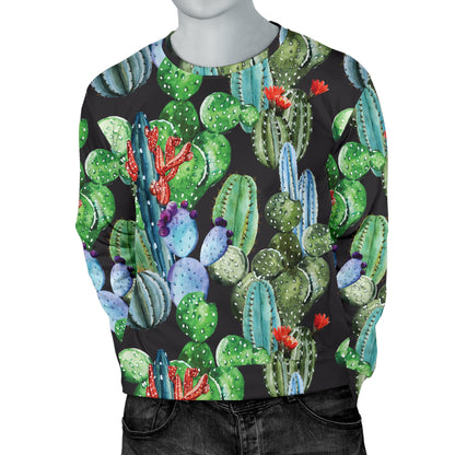 Cactus Watercolor Style Print Men Long Sleeve Sweatshirt