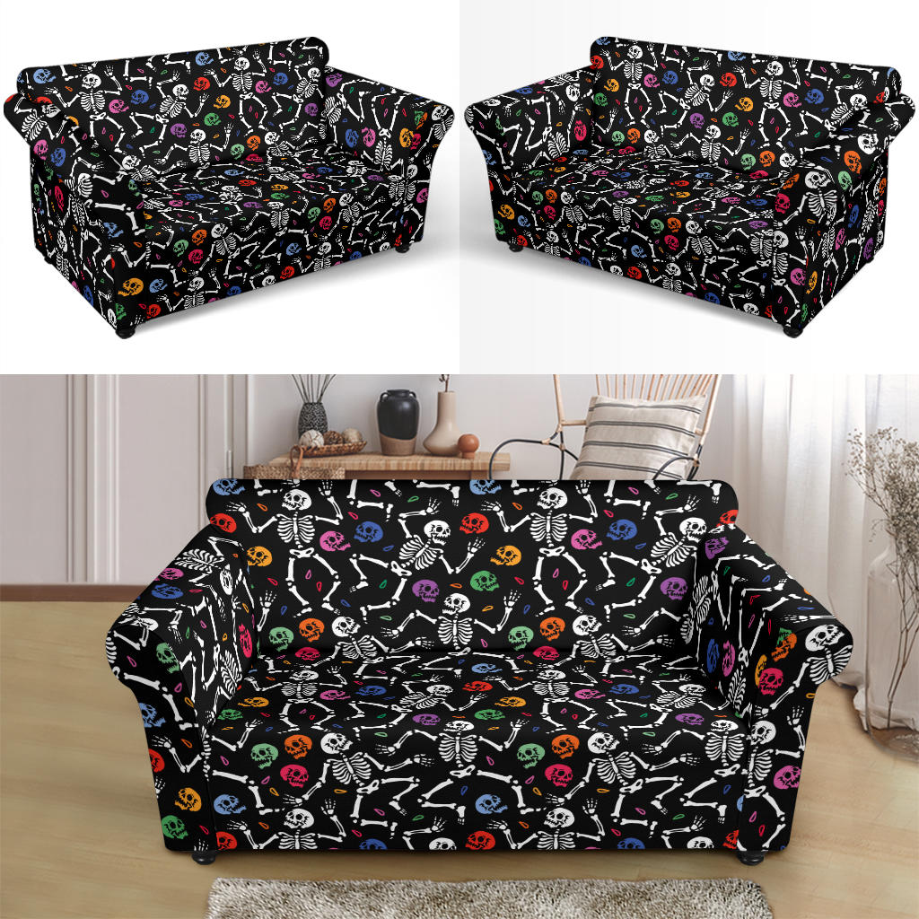 Skeleton Print Design LKS307 Loveseat Couch Slipcover