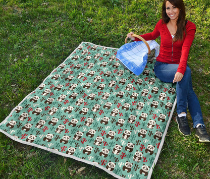 Panda Bear Cute Themed Print Quilt Bedspread