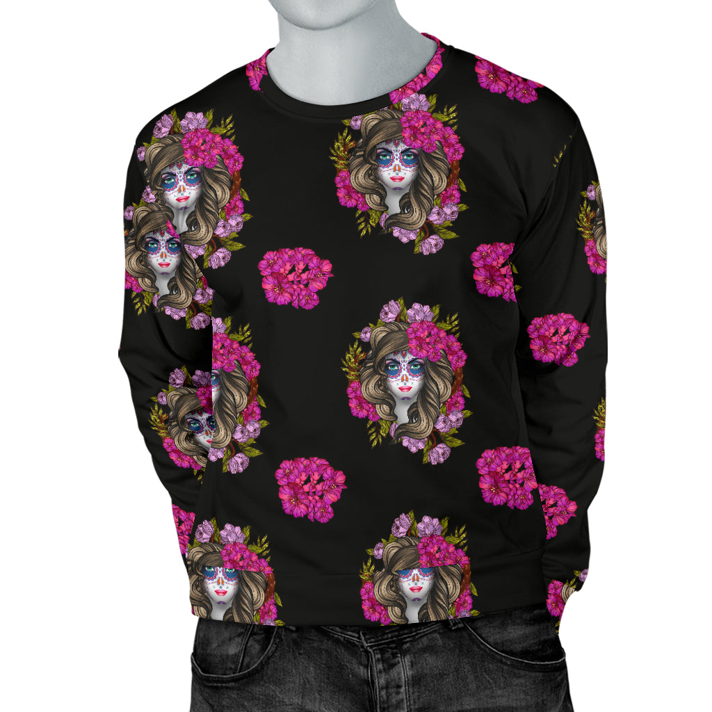 Day of the Dead Makeup Girl Men Long Sleeve Sweatshirt