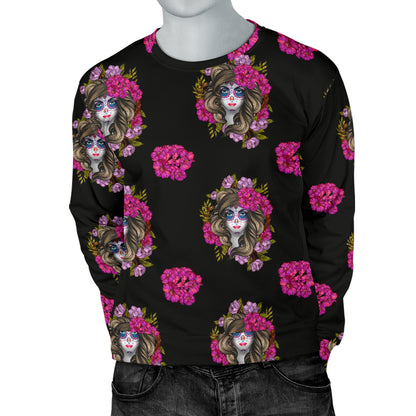 Day of the Dead Makeup Girl Men Long Sleeve Sweatshirt