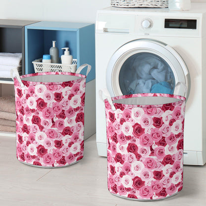 Pink Red Rose Pattern Print Laundry Basket