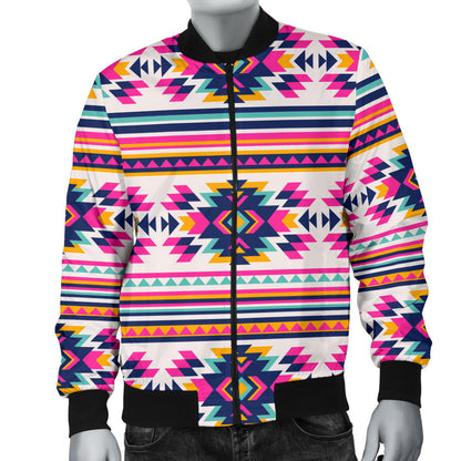 Indian Navajo Neon Themed Design Print Men Bomber Jacket