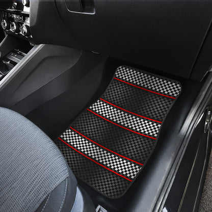 Checkered Flag Red Line Style Car Floor Mats Front Back
