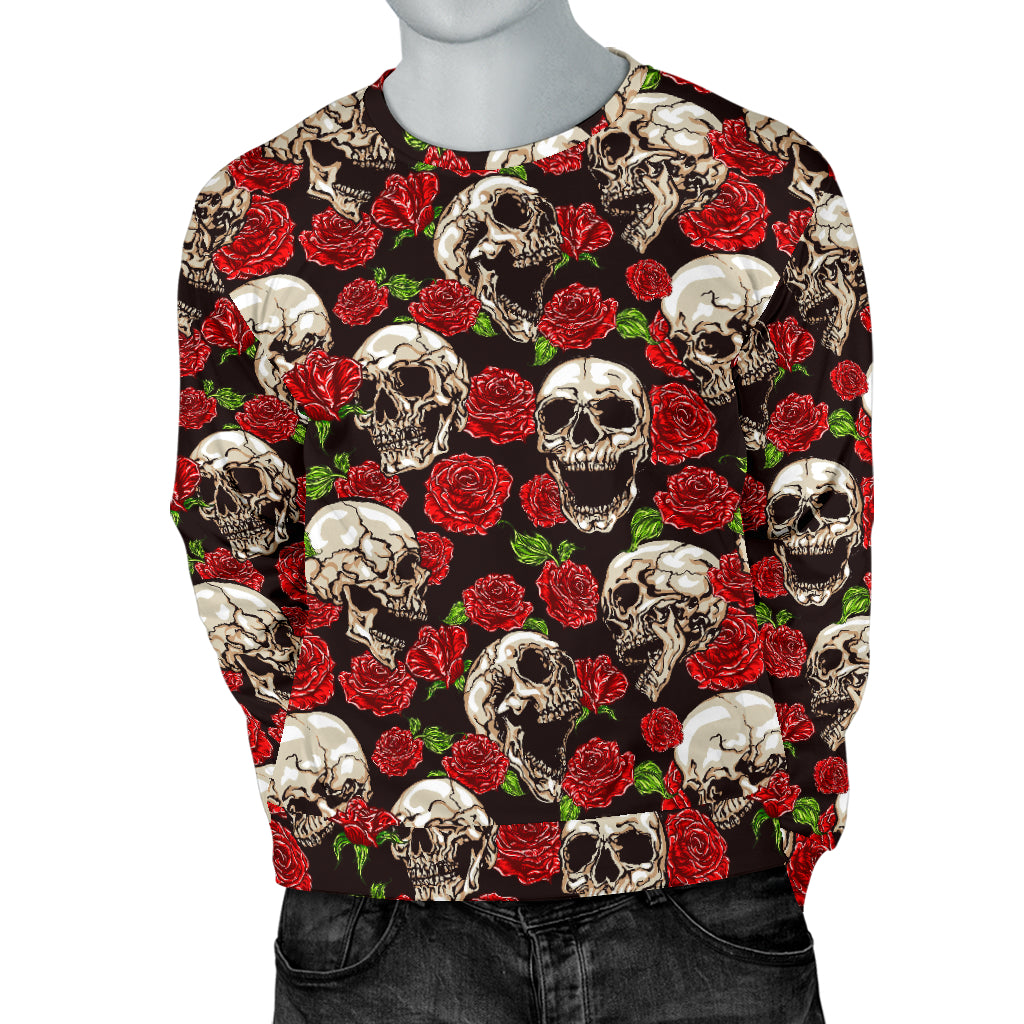 Skull Roses Design Themed Print Men Long Sleeve Sweatshirt