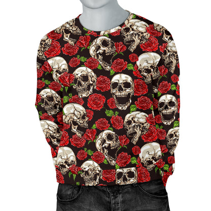 Skull Roses Design Themed Print Men Long Sleeve Sweatshirt