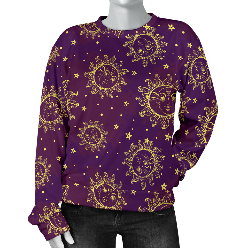 Sun Moon Star Design Themed Print Women Long Sleeve Sweatshirt
