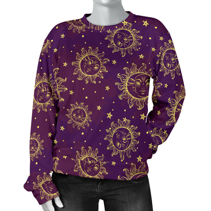 Sun Moon Star Design Themed Print Women Long Sleeve Sweatshirt