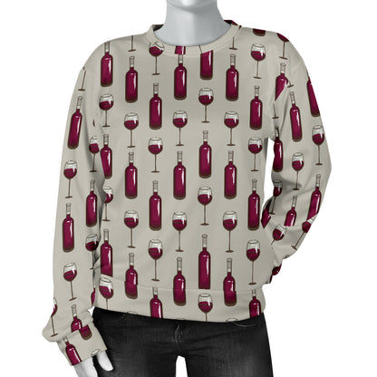 Wine Bottle Pattern Print Women Long Sleeve Sweatshirt