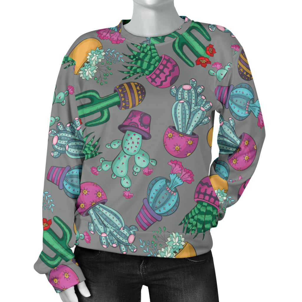 Cactus Colorful Print Pattern Women Long Sleeve Sweatshirt