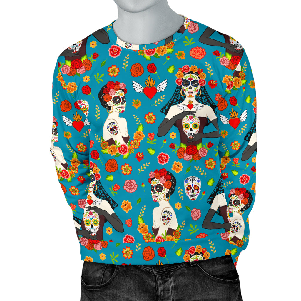 Day of the Dead Old School Girl Design Men Long Sleeve Sweatshirt