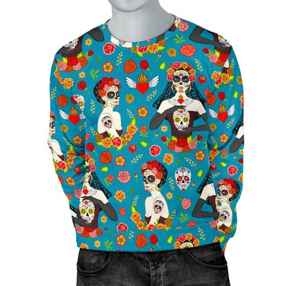 Day of the Dead Old School Girl Design Men Long Sleeve Sweatshirt