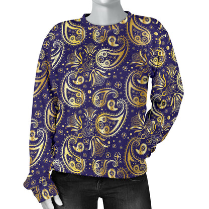Paisley Blue Yellow Design Print Women Long Sleeve Sweatshirt