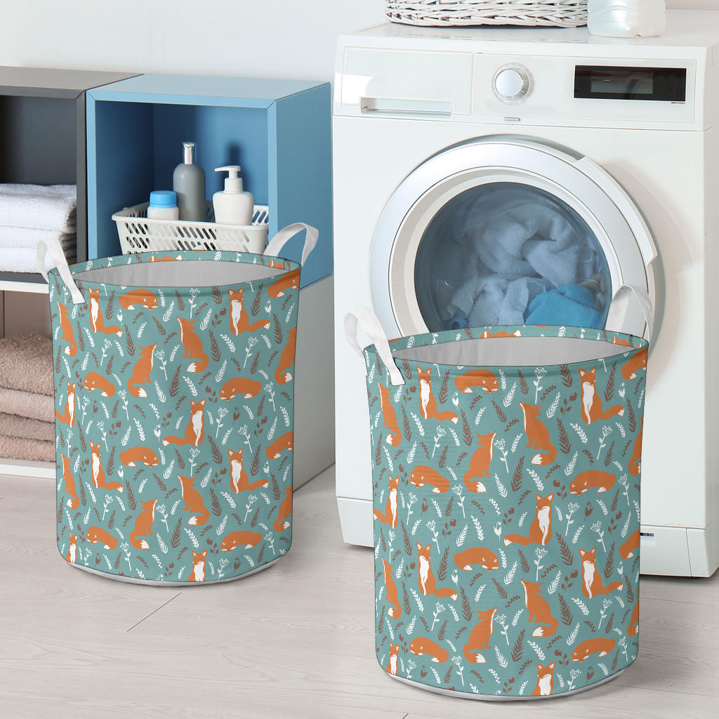 Fox Forest Print Pattern Laundry Basket