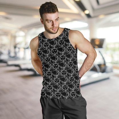 Sun Moon White Design Themed Print Men Tank Top