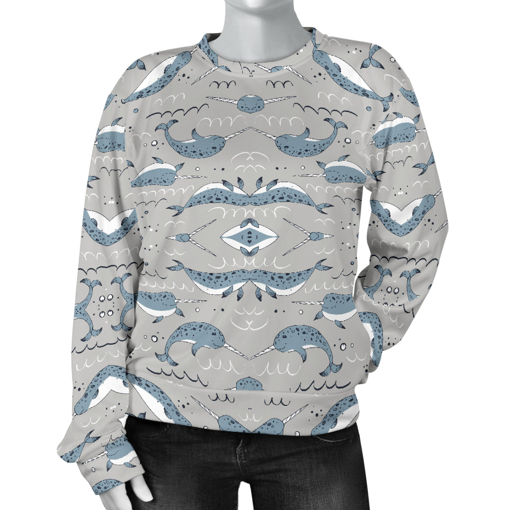 Narwhal Pattern Print Women Long Sleeve Sweatshirt