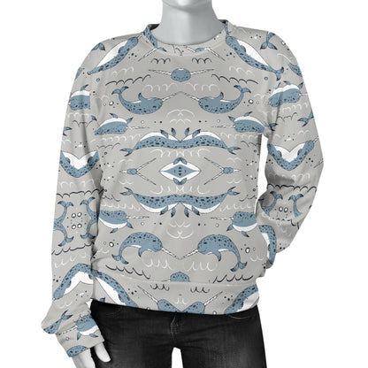 Narwhal Pattern Print Women Long Sleeve Sweatshirt