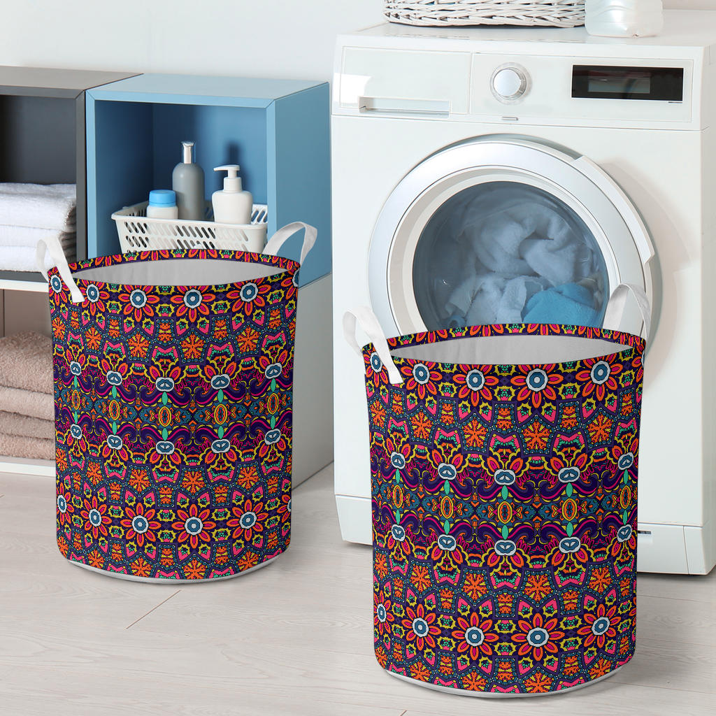 Ethnic Flower Style Print Pattern Laundry Basket